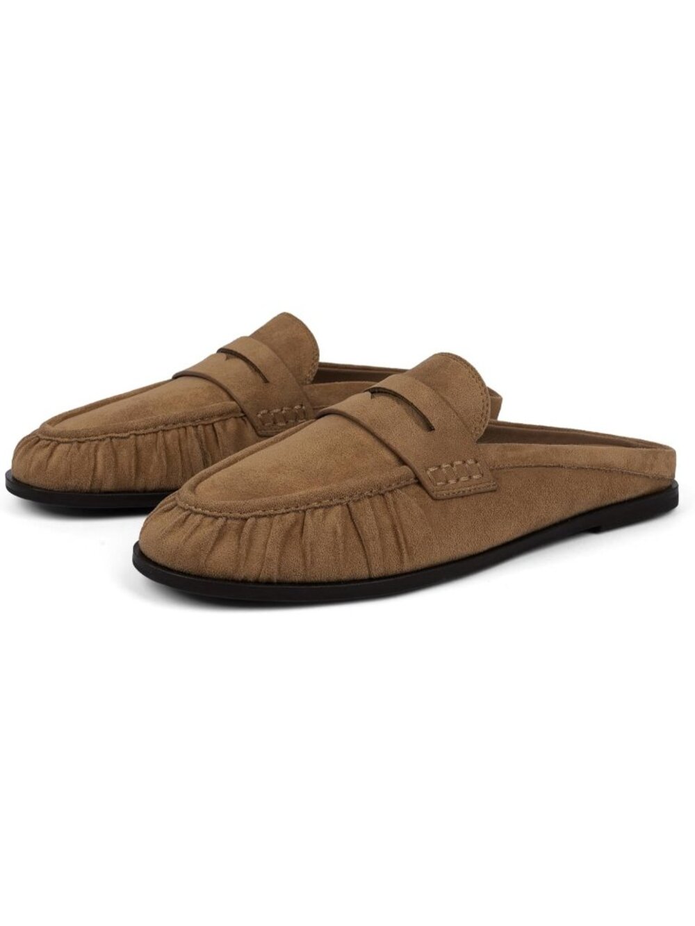 Women's Dark Brown Comfort Loafers Slingback Flats Ruched Toe Backless Slip-On - Picture 4 of 6